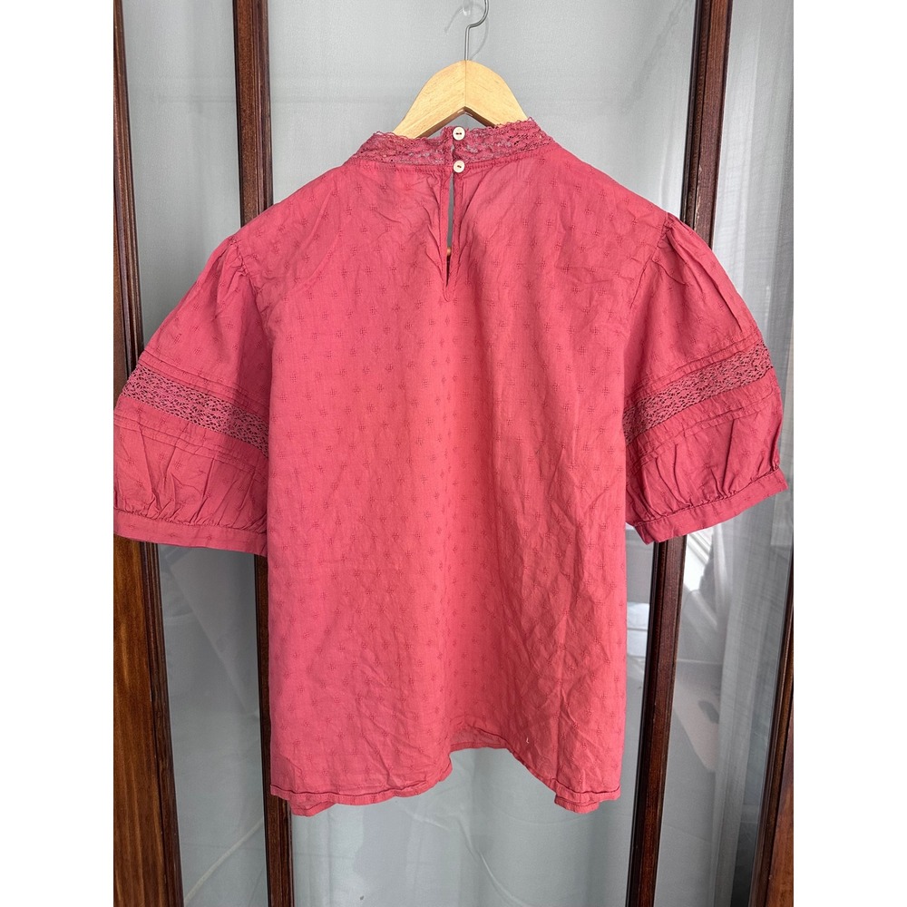 Universal Thread Coral Pink Lace Dobby Cotton Blouse XXL Mock Neck Puff Sleeve - Picture 2 of 7